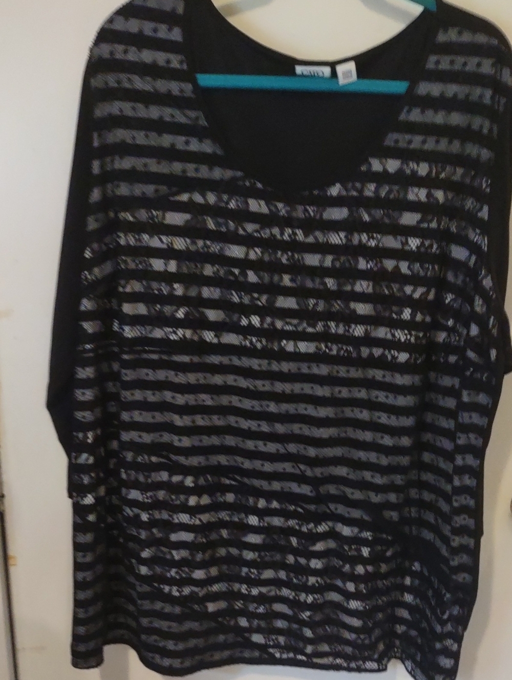 Cato Black Striped Lace Tunic Top